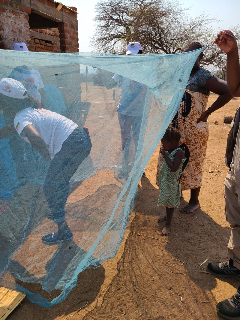 Changara District, Mozambique, in October 2021 during durability monitoring data collection. Durability monitoring measures the physical condition and effectiveness of the chemicals on bed nets over time. Photo: PATH/Molly Robertson.