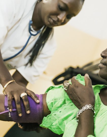 Photo: A health worker participates in a training on noncommunicable diseases. More than 400 health workers in Ghana received such training through PATH-supported projects and programs.