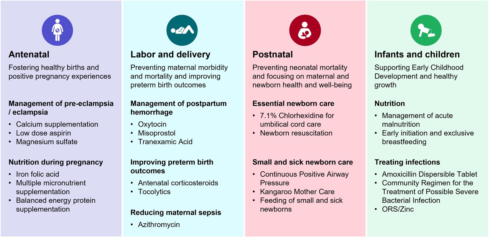 The 22 MNCHN interventions across the continuum of care included in the Asset Tracker