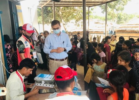 Out-of-school girls receive HPV vaccine in the forcibly displaced Myanmar nationals camp located in Ukhiya Upazila, Cox's Bazar District, Bangladesh. Photo: PATH/Muhibul Kashem.