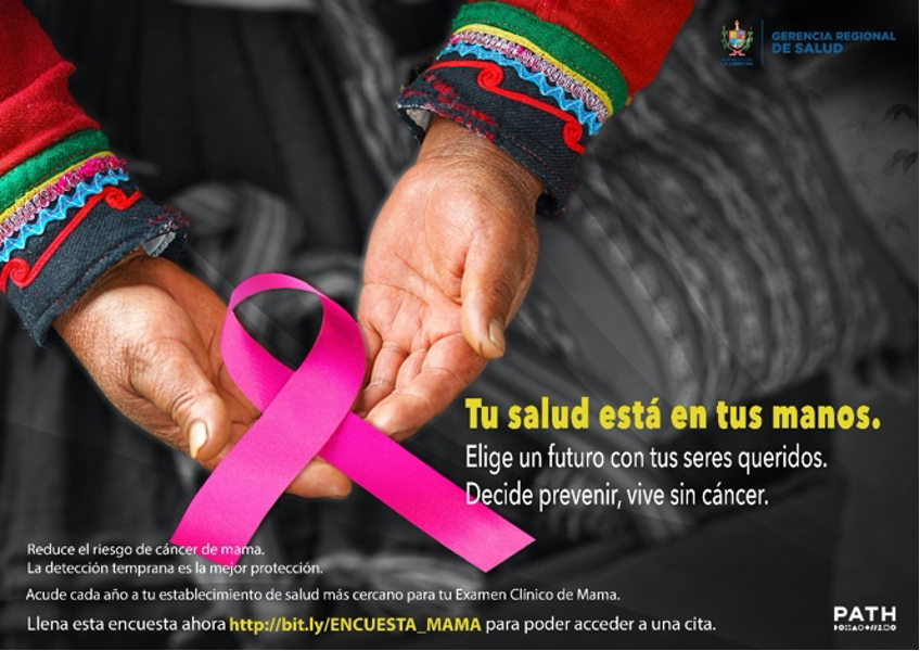 A breast cancer awareness poster in Trujillo, Peru, developed by PATH and the Phillips Foundation. Photo: PATH.