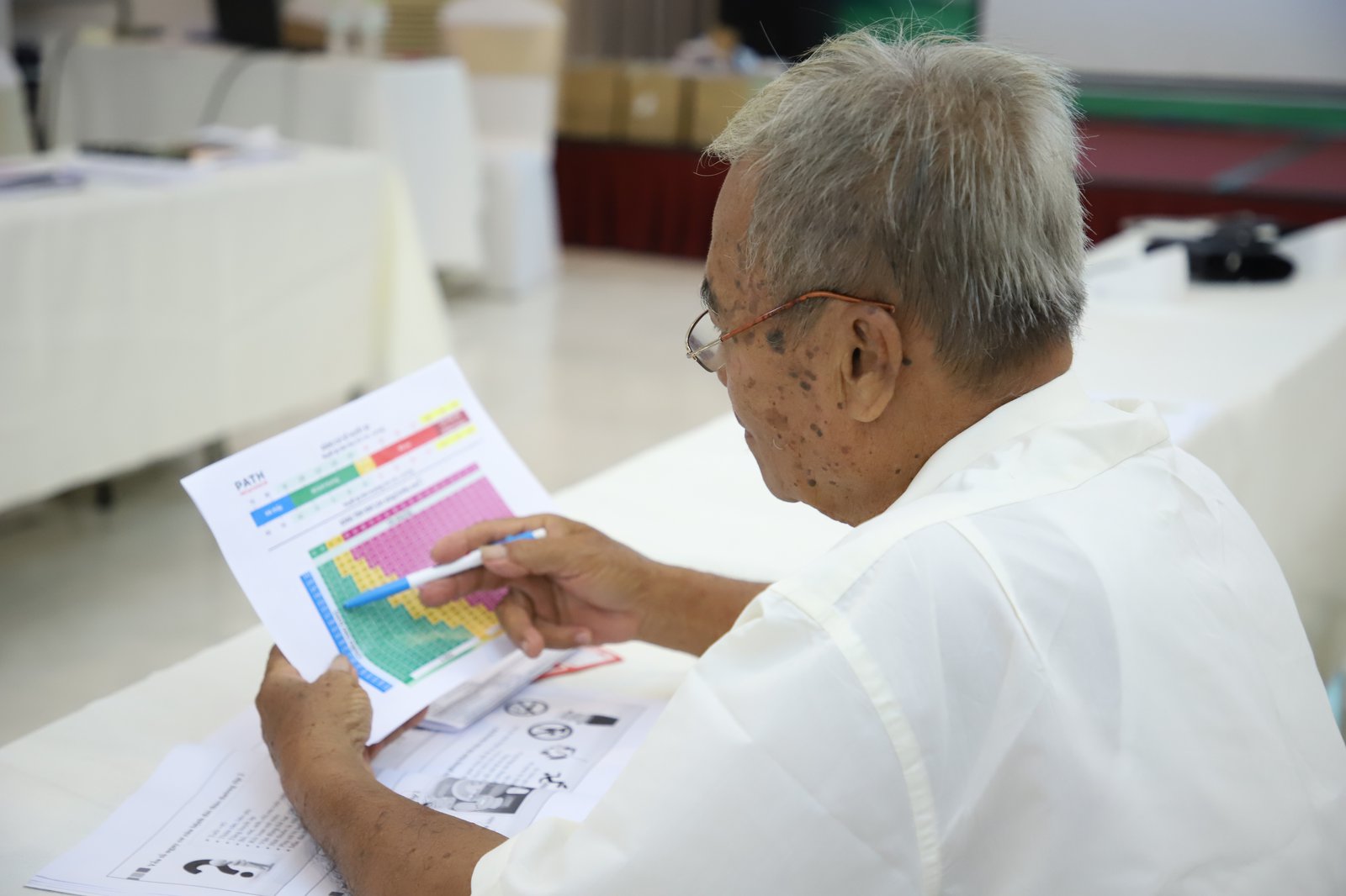 A community health worker participating in a training session on determining body mass index (BMI). Photo: PATH/Hung Nguyen Manh.