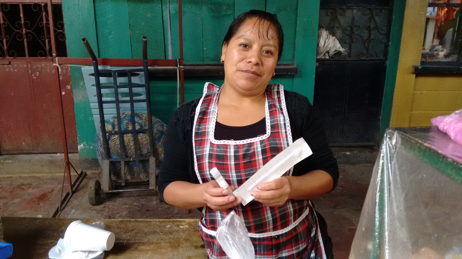 A woman in Guatemala holds a vaginal self-sampling kit for cervical cancer screening. Photo: PATH/Xiomara Celeste González