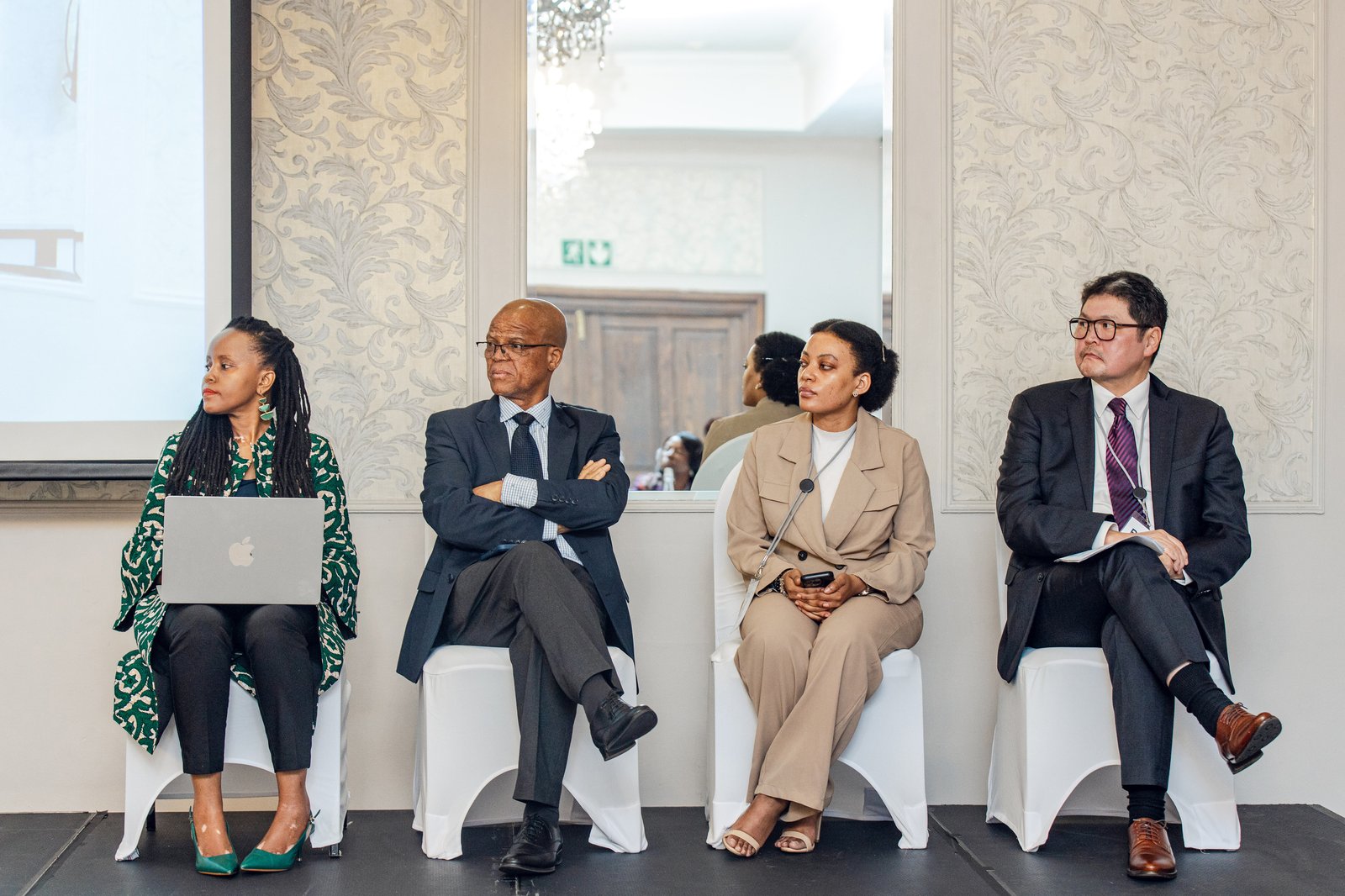 Opening ceremony speakers (L–R): Margaret Muigai Edwin (Africa CDC), Ramphelane Morewane (South Africa Department of Health), Alleluia Delphine Dusabimana (African Union Commission), and Dr. Ider Dungerdorj (UNICEF). Photo: PATH/Bright Mokome.