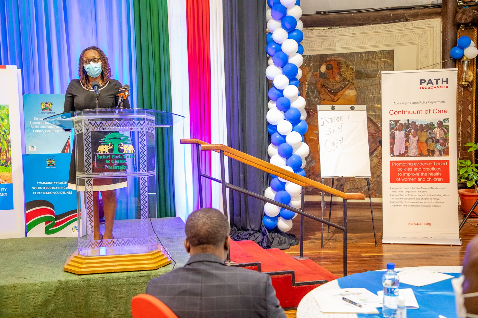 Carolyne Njuguna, PATH’s East Africa Hub Director and Kenya Country Director, speaks at the launch of Kenya’s new primary health care (PHC) policy documents, which will guide the country’s PHC transformation. Photo: PATH/Jacqueline Achieng.