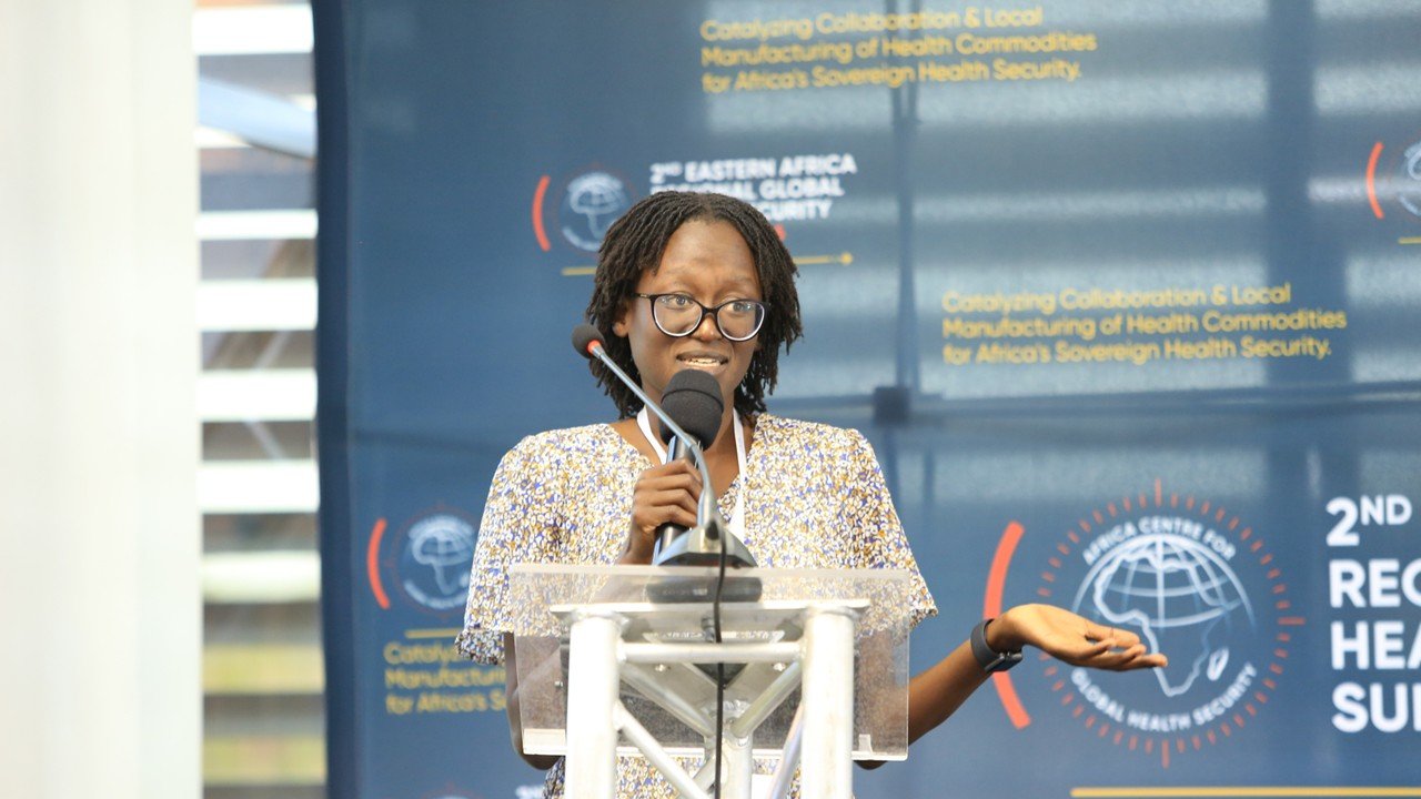 Anyango Esther-Senior Policy & Advocacy Associate, PATH, presenting in a partners’ side event, convened by the Coalition for Health Research and Development Photo: EARGHSS