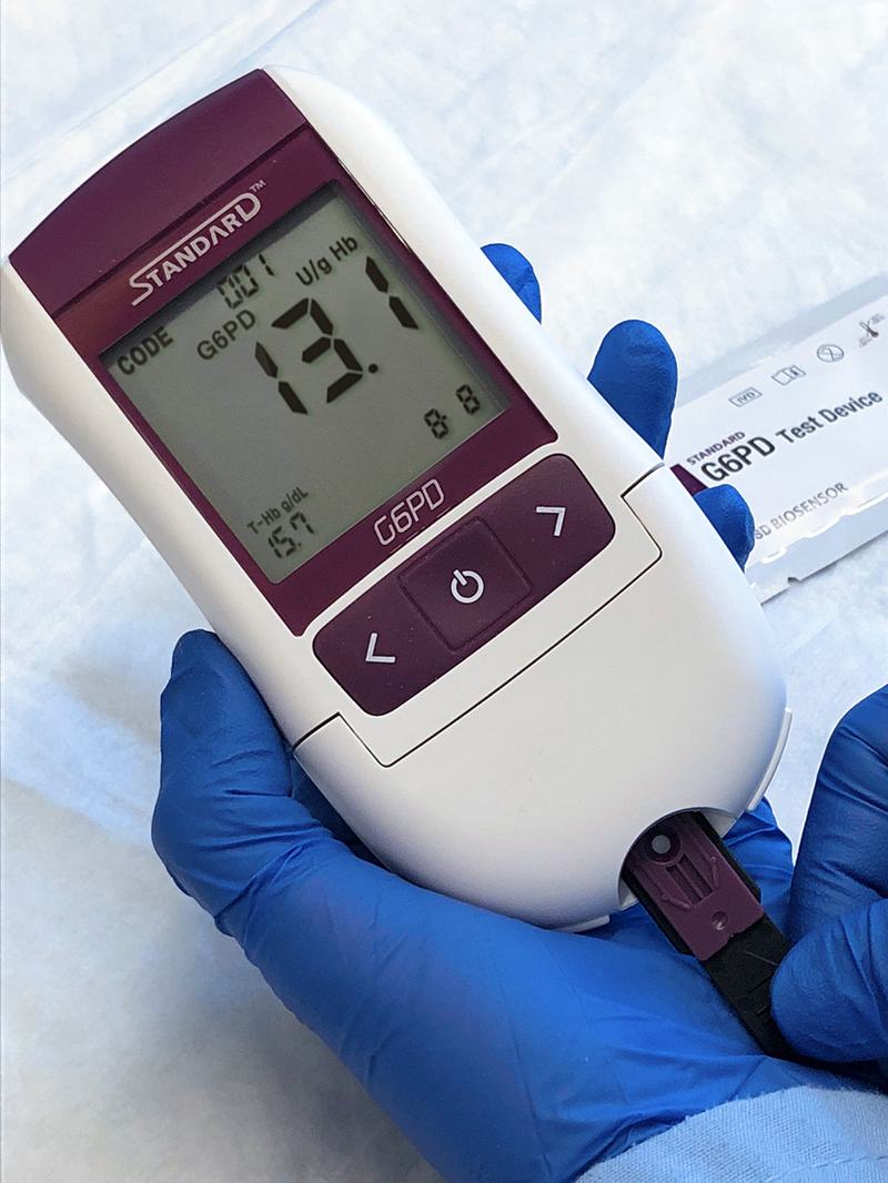 SD BIOSENSOR’s STANDARD G6PD Test is a handheld device that delivers results in two minutes and provides a quantitative measure of G6PD activity, including in heterozygous women.