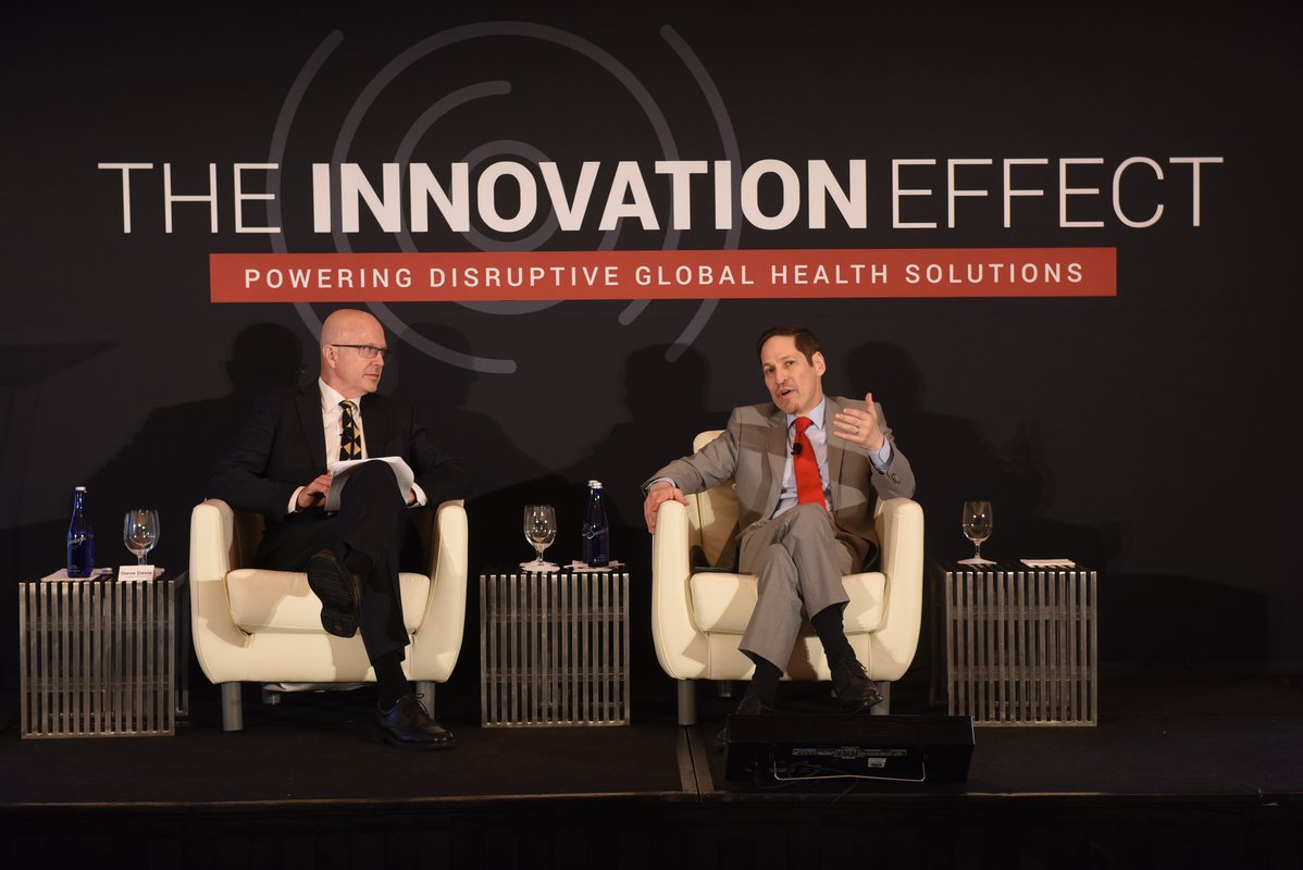 Dr. Tom Frieden, director of the US Centers of Disease Control and Prevention, and Steve Davis onstage at The Innovation Effect.