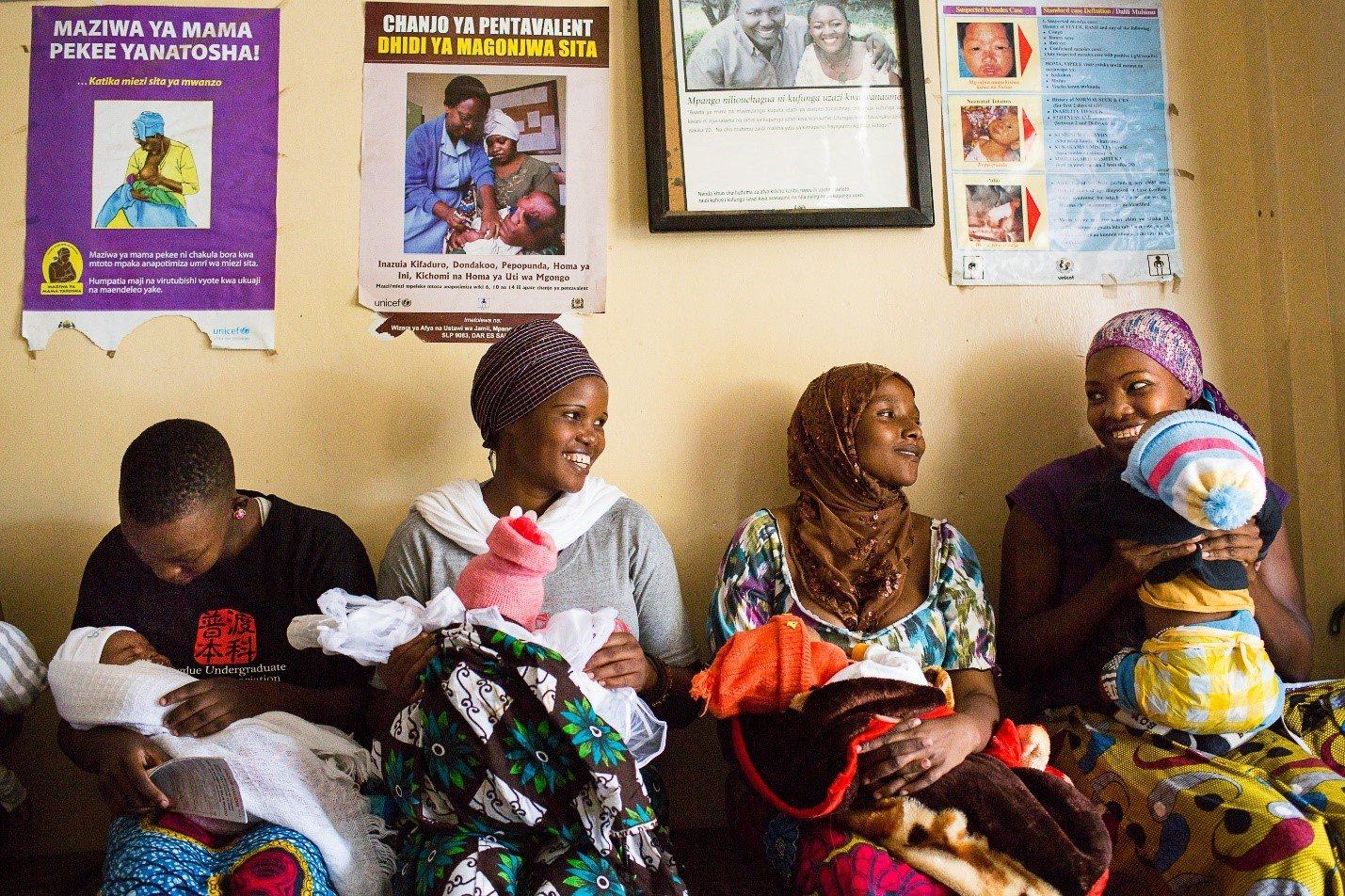 Mothers and their babies waiting to be seen at a health clinic. Credit: PATH/Trevor Snapp.