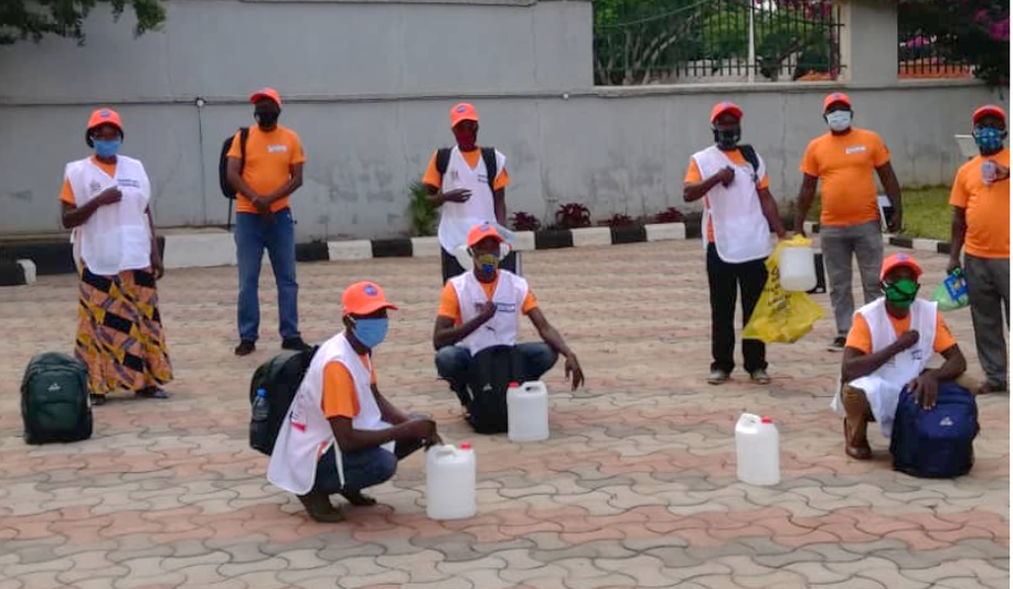 Health care workers in Zambia wear personal protective equipment to mitigate the spread of COVID-19 while completing integrated community case management trainings. Photo: Chris Lungu