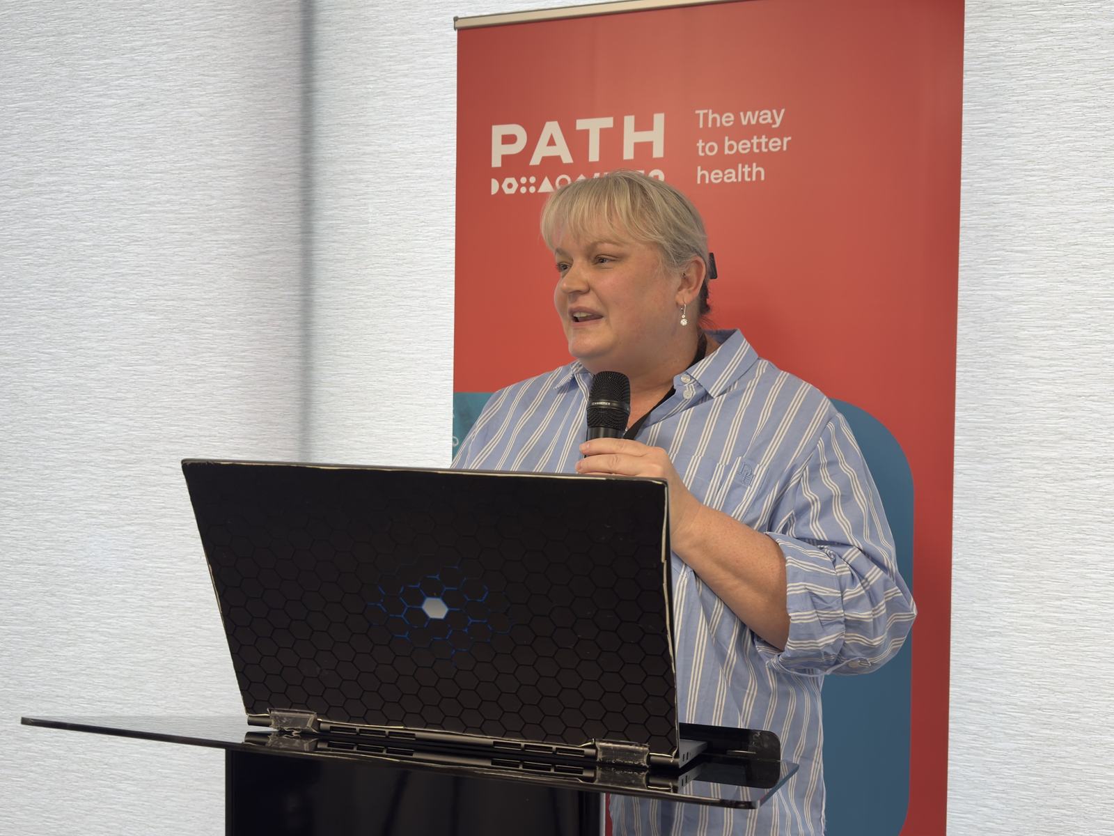 Anzél Schönfeldt, Digital Health Director at PATH, presenting a landscape analysis during the regional convening. Photo: PATH/Sintha Chiumia.