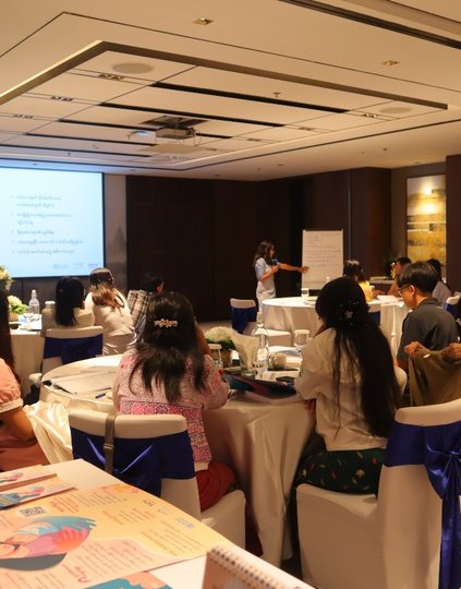Perinatal Mental Health TOT training participants in a group work and presentation session. Photo: PATH/Phyo Wai Lynn