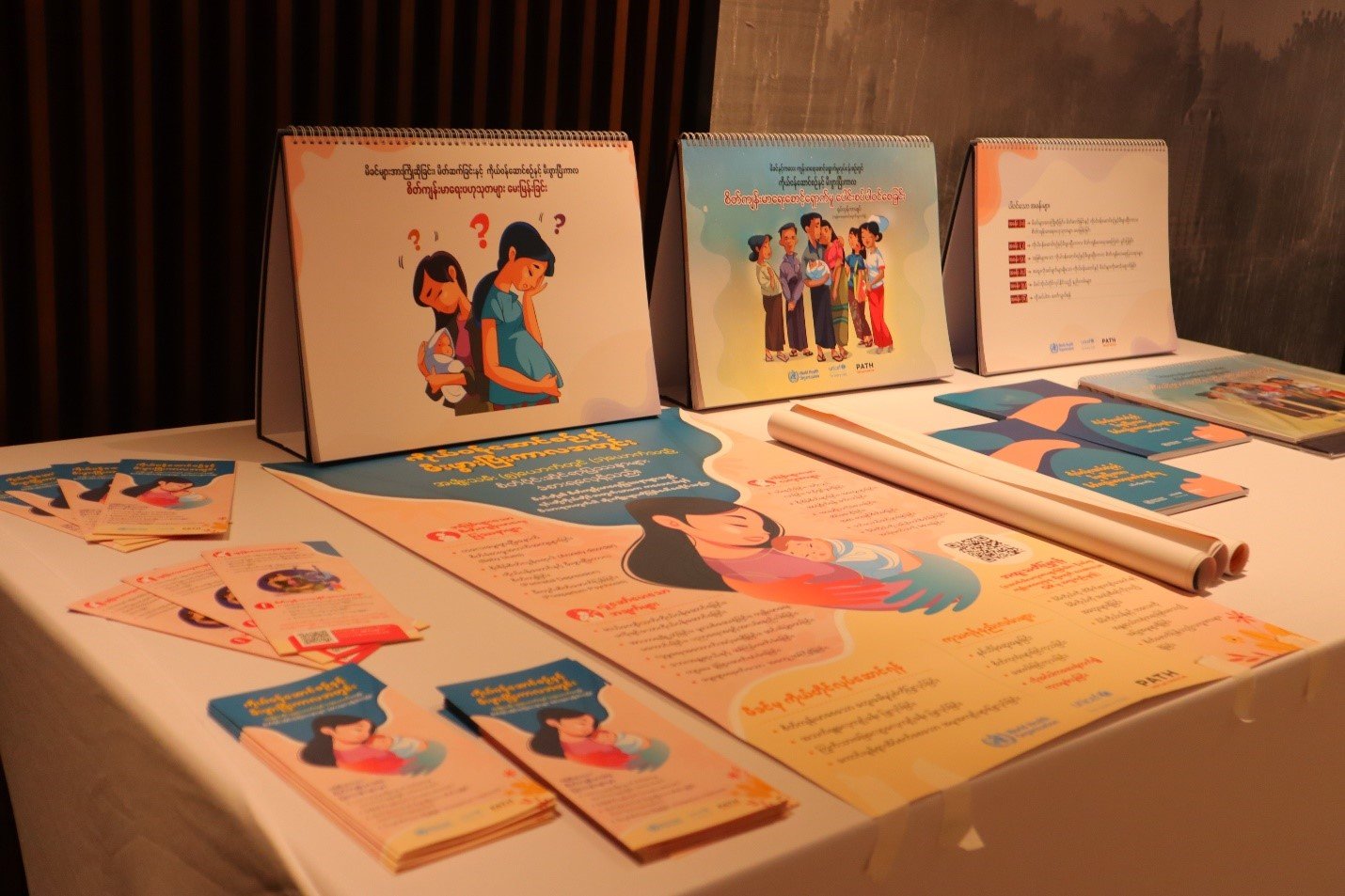 PMH IEC materials including poster, pamphlet, flipchart and guidebook presenting in a training. Photo: PATH/Phyo Wai Lynn